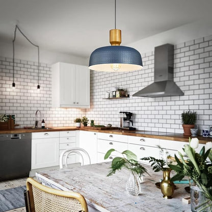 Darkaway Pendant Light Fixtures Ceiling Hanging with Hammered Metal Shade, Modern Pendant Light for Kitchen Island Lighting Hanging Lamp Adjustable Height, Medium 2 Pack