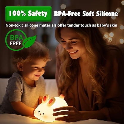 OkiyiD Bunny Lamp,Big Face Rabbit Night Light for Kids, Cute Easter Bunny Gifts, Kawaii Nursery Bedroom Decor, Rechargeable Silicone LED Squishy Night Light