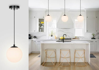 XiNBEi Lighting Pendant Lighting 1 Light Globe Pendant Light, Modern Adjustable Kitchen Hanging Ceiling Light Matte Black Finish XB-P1211-MBK