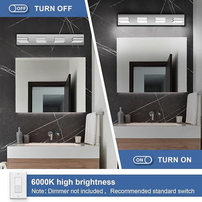 Modern LED Bathroom Lights Fixtures 4-Light,Stainless Steel Chrome Acrylic Wall Lighting,Vanity Lights for Bathroom Over Mirror 6000k 27in
