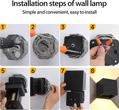 Modern Outdoor Wall Lights, ETL Listed 15W Square LED Exterior Wall Sconce, 3 Color Temperature Selectable, Adjustable Up and Down Lighting Fixtures, IP65 Waterproof Aluminum Porch Light