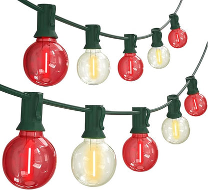 SUNSGNE Red and White Christmas Lights, 50FT G40 Globe Christmas Lights with 27 LED Round Xmas Light Bulbs(2 Spare) for Outdoor Roofline Patio Yard Decorations, E12 Socket, Green Wire