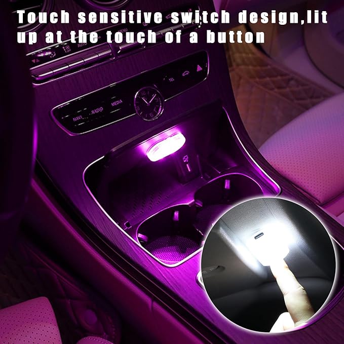 KVAEY 4 PCS Car LED Lights Interior Wireless, 7 Colors Magnetic Auto Ambient Light with 6 Bright LED Lamp Beads, Portable USB Rechargeable Vehicle Interior Led Night Light (Pink, Magnetic, 2pcs)