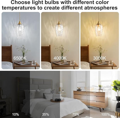Glass Pendant Lights Kitchen Island 2 Pack, Gold Pendant Light Fixtures with Hand-Blown Clear Glass Modem Farmhouse Hanging Light for Kitchen Sink Dining Room Bedroom