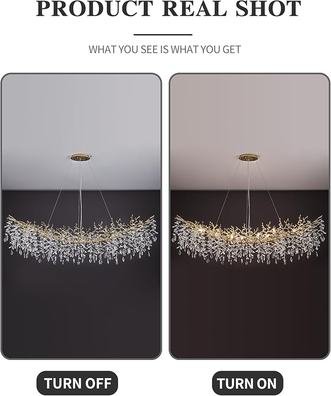 Modern Crystal Chandelier for Dining Room, 16-Light 55.12" Gold Tree Branch Chandeliers, Luxury K9 Crystal Rectangular Chandeliers for Kitchen Island Living Room