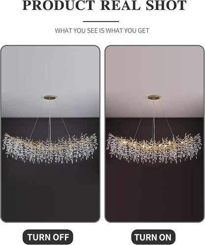 Modern Crystal Chandelier for Dining Room, 16-Light 55.12" Gold Tree Branch Chandeliers, Luxury K9 Crystal Rectangular Chandeliers for Kitchen Island Living Room