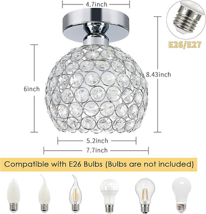 TISLYCO Small Chandelier for Hallway, Modern Semi Flush Mount Light Fixture Silver Crystal Chandelier, Ceiling Light Fixture for Foyer Closet Entryway Kitchen Bedroom Dining Room