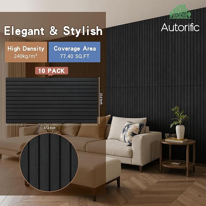 Wood Veneer Sound Panels, 10 Pack 47.2”x23.6” Wall Panels, Decorative Acoustic Panels for Walls, for Office,Home Theater,Studio,Living Room, Smoky(Mitred)