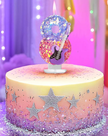 K-Pop Birthday Candle – Purple & Pink Glitter Music Theme Cake Candle with Guitar, Musical Party Decor for Girls, Teens, Kpop Fans (8)