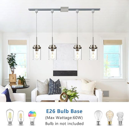 MELUCEE 4 Pack H Track Lighting Pendants Brushed Nickel Ceiling Track Hanging Light Fixtures with Clear Glass Shades, Compatible with H Type Track Lighting Rail, E26 Socket
