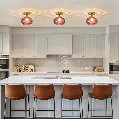 Luafac Red Glass Semi Flush Mount Ceiling Light - 2 Pack,7.9 Inch Small Hammered Art Deco Glass Hallway Light fixtures, Vintage Gold Flush Mount Ceiling Light for entryway Foyer Laundry Room Kitchen