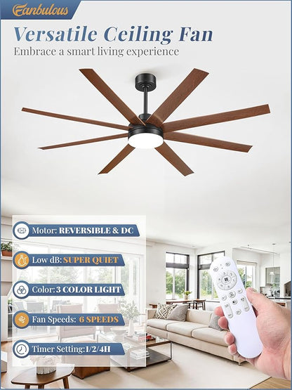Fanbulous 65 Inch Large Ceiling Fans with Lights, Black Ceiling Fan with Remote Control, Dimmable, 3CCT, Quiet, Modern Ceiling fan For Living Room, Bedroom, Kitchen, Patio, Outdoor