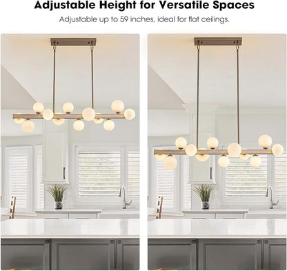 12 Lights Modern Gold Chandelier, L43.3 Linear Frosted Glass Globe Pendant Light, Mid Century Hanging Lighting Fixture for Kitchen Island, Dining Room, Living Room