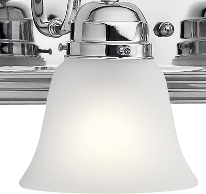 Kichler 5-Light Bathroom Vanity Light Fixture, 36" Traditional Design with Satin Etched Glass Shades in Tannery Bronze for Over Mirror Lighting (36" x 8" x 8"), 5339CHS