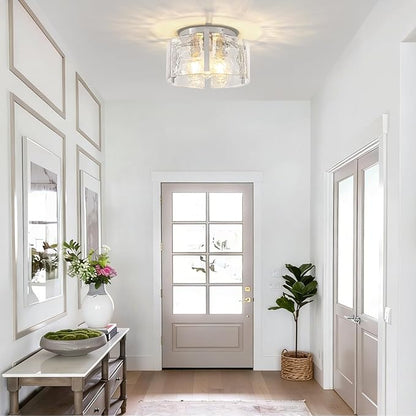 15'' Modern Brushed Nickel Semi Flush Mount Ceiling Light, Hallway Light Fixtures, 3-Light Glass Ceiling Lights for Entryway Kitchen Dining Room Foyer Bedroom Laundry Room Bathroom Lighting Fixtures