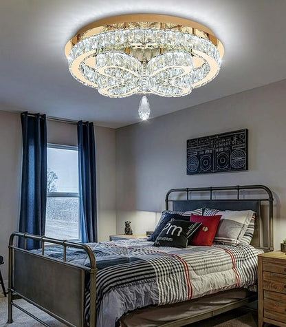 20'' Modern Crystal Chandelier LED Dimmable Flush Mount Ceiling Light Pendant Light for Living Room Bedroom Dining Room Gold Light Fixture