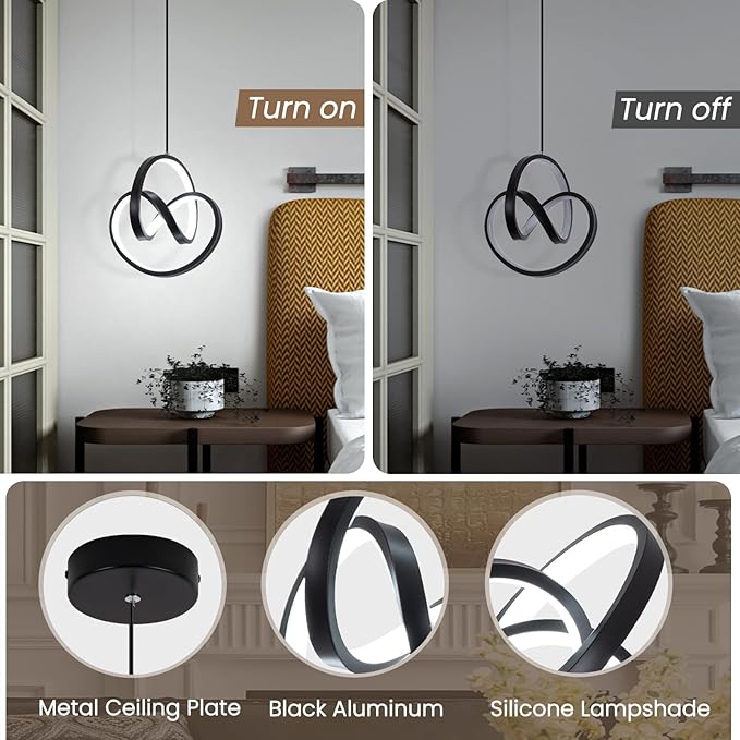 Modern LED Pendant Light Fixtures 5500K Pendant Lights Kitchen Island Lighting Adjustable Height Black Hanging Lamp for Dining Room Bedroom Living Room,3 Packs