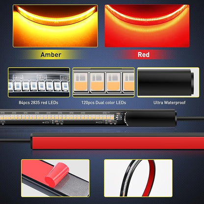 Nilight 30 Inch UTV Tailgate Light Strip 204 LED Red Running Brake Amber Turn Signals Lights Compatible with Polaris RZR Kawasaki Pioneer Can Am Golf Cart Off-Road Truck Trailer