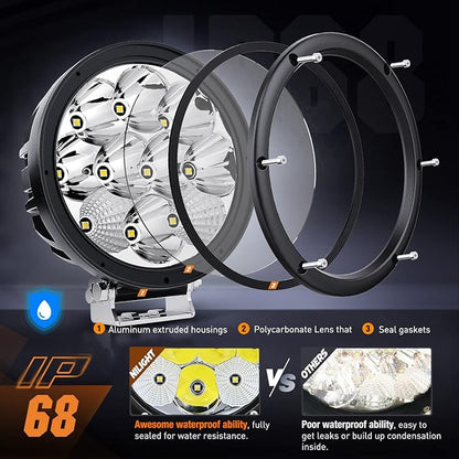 Nilight 5.7 Inch Round 50W LED Driving Light w/ 16AWG DT Connector Wiring Harness 6500LM IP68 Spot Flood Combo Work Lamp for Offroad ATV UTV SUV Motorcycle Truck Tractor Boat (Pack of 4)