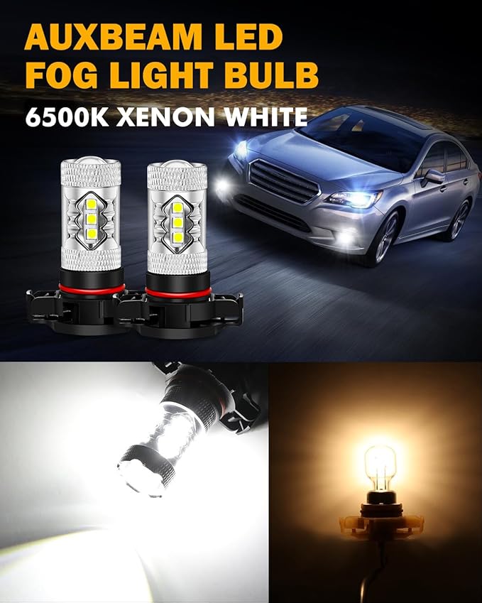Auxbeam 5201/5202/9009 LED Fog Light Bulbs, 6500K Xenon White, 8000LM Super Bright, 360-degree Illumination, Canbus Ready, Fog Car Lights Replacement, Pack of 2