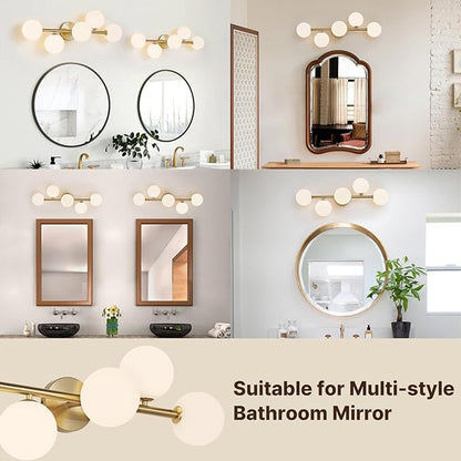 Bathroom Light Fixtures, Brushed Gold Bathroom Vanity Light Over Mirror with Milk White Glass Shades, Dimmable LED Wall Sconces for Hallway, Entryway, Living Room, Bedside, Staircase