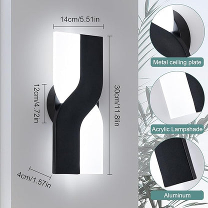 Modern LED Wall Sconce, Black Indoor Wall Light Fixtures Set of 2, 8W Acrylic Wall Mounted Lamp, 6000K Cold White Wall Sconces Lighting for Hallway, Bedroom, Stairway, Corridor, Bathroom