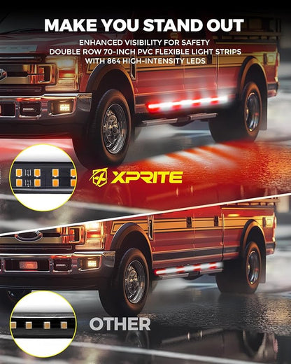Xprite 2PCS 70 Inch Running Board Lights, 864 LED Emergency Strobe Light Strip, Truck LED Light Strip, Flexible Waterproof Running Board Emergency Lights for Trucks Pickup SUV Jeep – White & Red