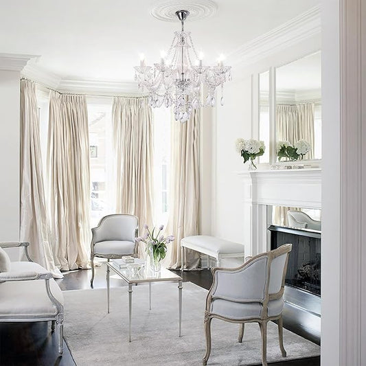 Contemporary Clear Crystal Chandelier, Elegant Candle Style Chandelier Lighting Fixture for Dining Room Living Room Bedroom Hallway Entryway 8 White E12 Lamp Sockets