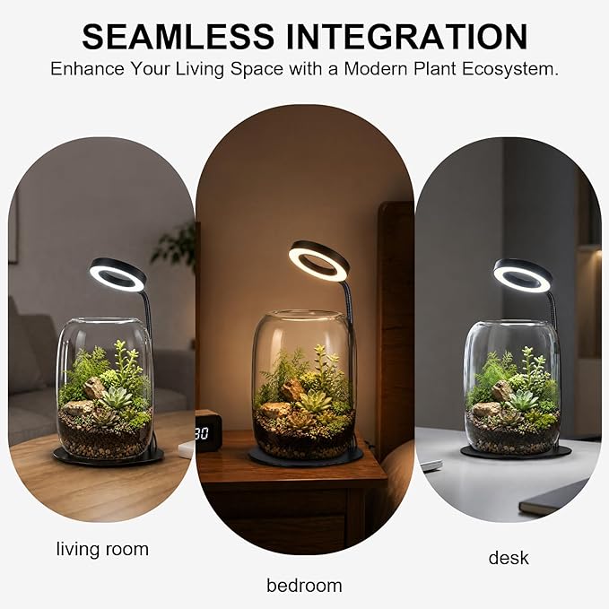 7X Aperture Grow Light for Indoor Plants, Mini Desk Grow Light with Glass Terrarium for Small Plants, Succulents & Moss, Height Adjustable Plant Growing Lamp for Home Office Gift