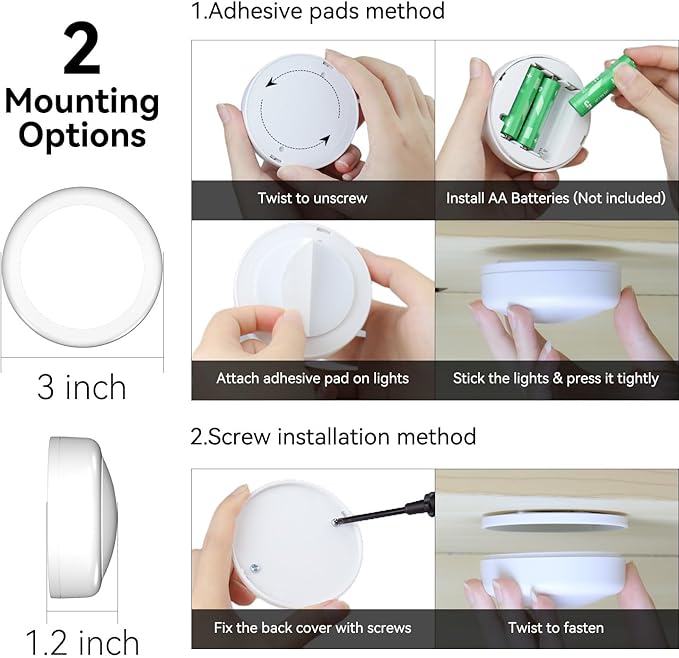 SEMSMOKS Battery Operated LED Puck Lights with Wireless Remote, 13 Color RGB - for Closet, Bedroom Wall, Under Cabinet, Battery Powered Push Lights. Convenient 3M Stick On(White, 3-Packs)