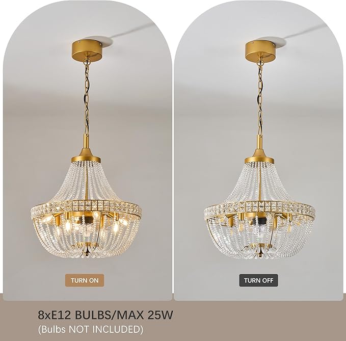 20 inch Chandelier Fan, Luxury Crystal Ceiling Fan with Lights, Remote/APP Controlled, 7 Blades Invisible Fan for Bedoom, Dining Room, (Gold, 20" Luxurious Style)