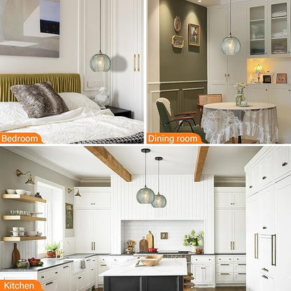 Green Glass Pendant Light Fixture Black Mid Century Modern Pendant Lighting Chandelier 1-Light Globe Ceiling Hanging Light for Bedroom Living Dinning Room Kitchen Island