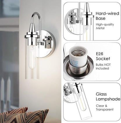 Aipsun Chrome Wall Sconces Set of Two, Sconces Wall Lighting Hardwired Wall Sconce Indoor Wall Light for Living Room Hallway (Exclude Bulb)