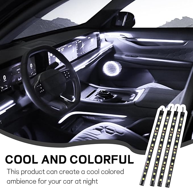 Car LED Strip Light, 12V 48 LED Interior Atmosphere Lights Under Dash Ambient Night Light, Auto Interior Decorative Lamp with Cigarette Adapter Plug, SUV Car Accessories (White,USB)