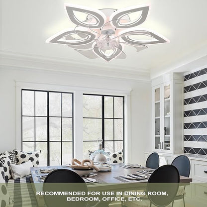 Ceiling Fans with Lights 20" Low Profile Flush Mount Fandelier Fan Lights Ceiling Fixtures with Remote/APP Control Dimmable 6 Speeds Reversible for Bedroom Chandelier Fan Living Room Kitchen