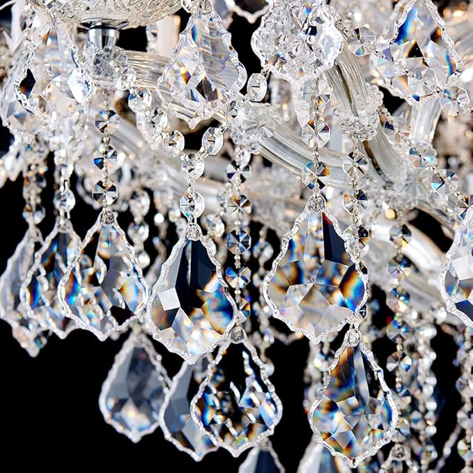 Large Silver Modern Crystal Chandelier Light Fixtures - 24 Lights, Maria Theresa Crystal Pendant Light Foyer Chandelier Fixtures for Staircase Hallway Living Room Entryway