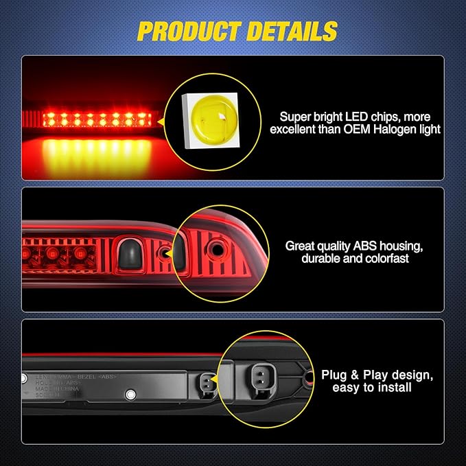 Nilight Third Brake Light Tail High Mount 3rd Stop Lights Red Lens Compatible with Jeep Patriot 2007 2008 2009 2010 2011 2012 2013 2014 2015 2016 2017 Van SUV Rear Center Cab Lamp