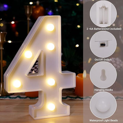 LED Marquee Sign Light Up Letters, Alphabet Light Up Letters Sign, Battery Powered LED Letter Lights for Night Light, Wedding, Birthday, Party, Christmas or Home Decor (Number 4)