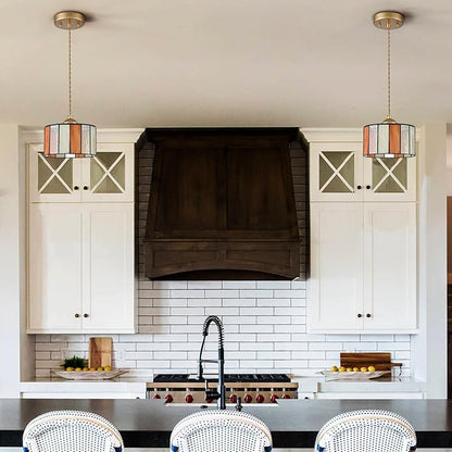7.7-Inch Tiffany Style Pendant Lights Kitchen Island, Vintage Tiffany Hanging Light with Stained Glass Pendant Light Fixture for Dining Room Bedroom Hallway Bar Home Office