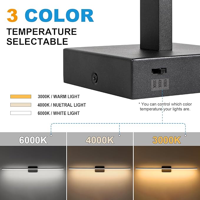 LED Bathroom Vanity Light, Modern Bathroom Light Fixture Over Mirror (3000K/4000K/6000K, Dimmable), Vanity Light Bar with Angle Adjustable, 48 Inch, Black