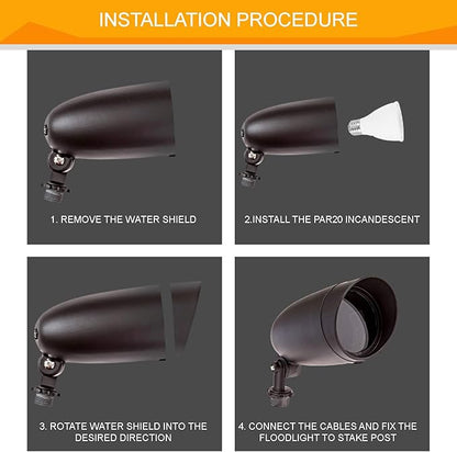Lighting One Light PAR20 120 Volt Die Cast Aluminum Durable Outdoor Landscape Security Lighting Flood, Dark Bronze - Pack of 2