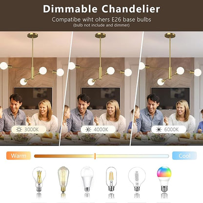Gold Modern Sputnik Chandelier, 4-Lights Mid Century Chandeliers Flush Mount Sputnik Lights Fixture for Dining Room, Living Room,Kitchen Island Height Adjustable (Bulbs Not Included)
