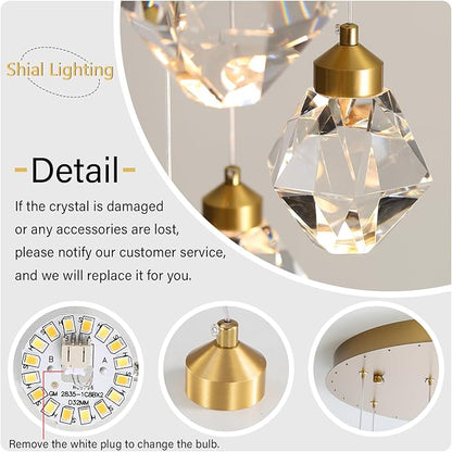 H138in Foyer Chandelier Staircase Chandeliers for High Ceiling Gold Pendant Light Fixture 14-Lights Crystal Chandelier Lighting Fixture for Living Room Staircase Villa