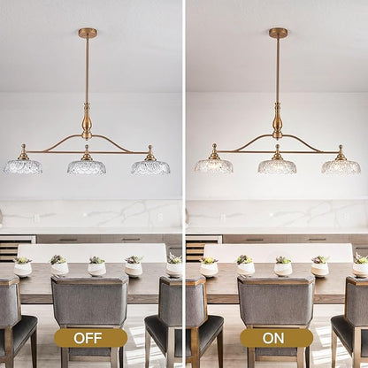 HDDFL Chandeliers Pendant Light Fixture Vintage Pendant Lighting Fixtures 3 Lights Chandelier Matte Brass Kitchen Glass Hanging Lamp for Island Dining Room Living Room