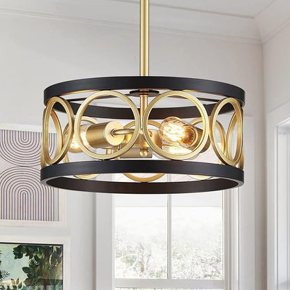 XINGQI 3-Light Modern Chandelier, 13" Pendant Light Height Adjustable Dining Room Light Fixtures for Bedroom Living Room Kitchen Metal Black and Gold