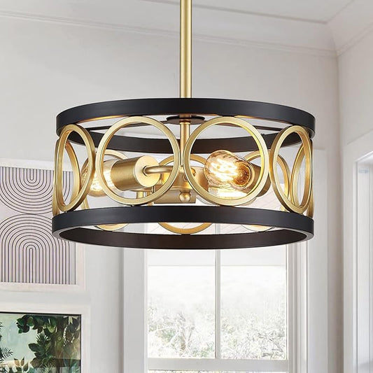XINGQI 3-Light Modern Chandelier, 13" Pendant Light Height Adjustable Dining Room Light Fixtures for Bedroom Living Room Kitchen Metal Black and Gold