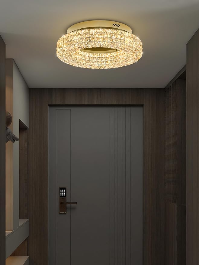 ykolupty 24" Crystal Chandeliers,Round Chandelier for Living Room Modern Ceiling Light Fixture Lamp for Foyer Bedrooms Dining Room Hallway(Gold Chandelier)