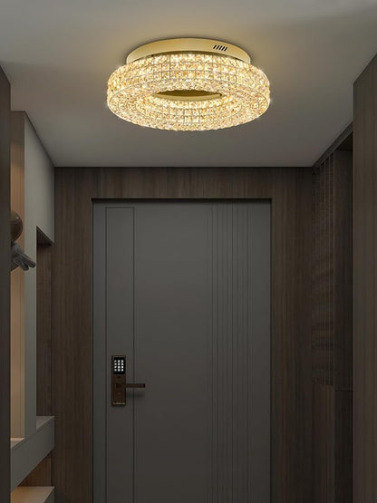 ykolupty 24" Crystal Chandeliers,Round Chandelier for Living Room Modern Ceiling Light Fixture Lamp for Foyer Bedrooms Dining Room Hallway(Gold Chandelier)