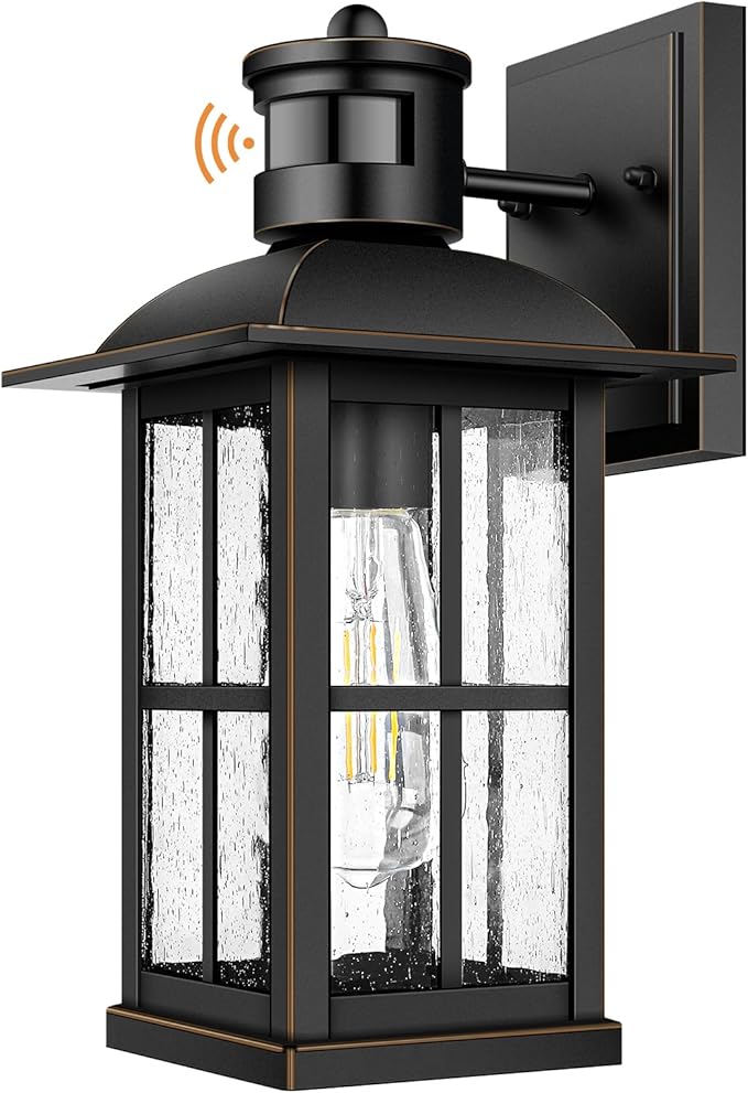 13in Motion Sensor Porch Light, Anti-Rust 100% Aluminum Dusk to Dawn Outdoor Light Fixtures, Exterior Wall Lantern Sconce Lighting Matte Black, Outside Lights for House Wall Mount for Entryway Garage