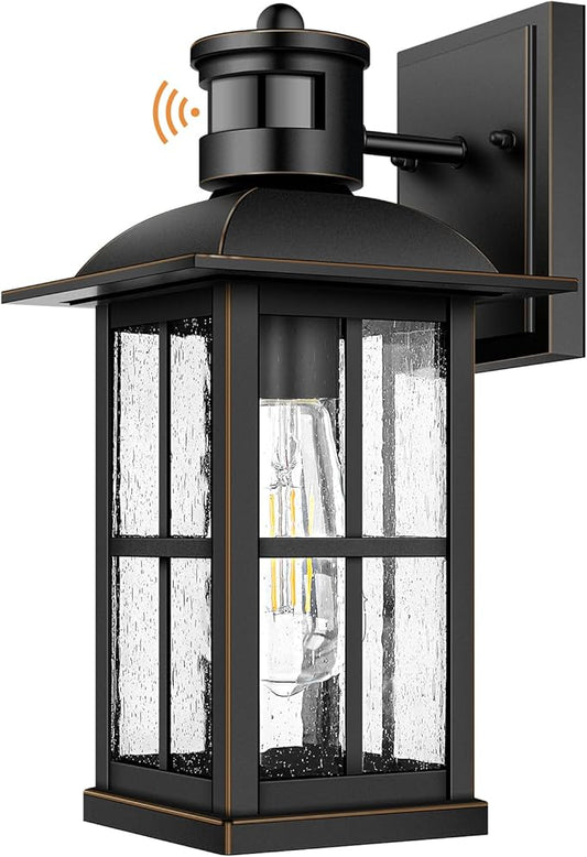 13in Motion Sensor Porch Light, Anti-Rust 100% Aluminum Dusk to Dawn Outdoor Light Fixtures, Exterior Wall Lantern Sconce Lighting Matte Black, Outside Lights for House Wall Mount for Entryway Garage